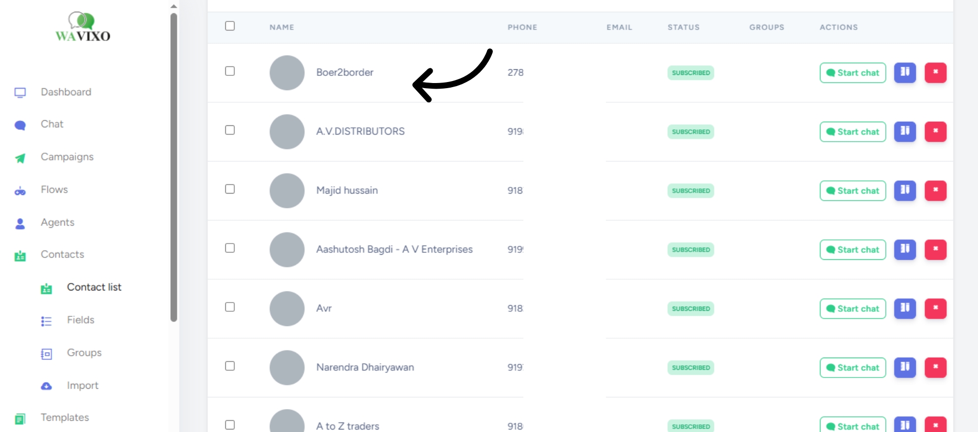 Open contact profile